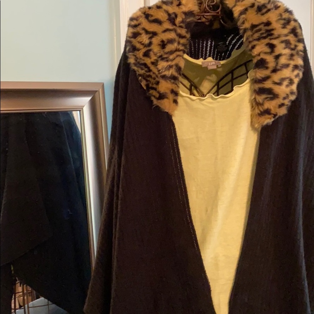 Leopard-print Fringed Cape NWOT